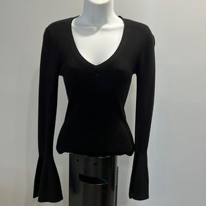 Ribbed v neck sweater with bell sleeves